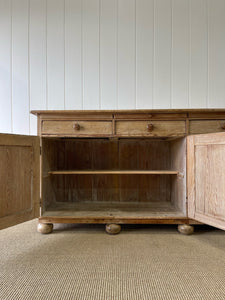 A Large English Pale Pine Colored Country 3 Drawer Buffet or Sideboard c1860