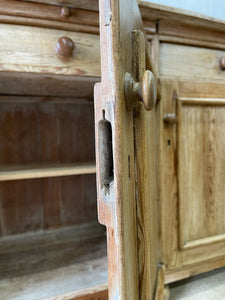 A Large English Pale Pine Colored Country 3 Drawer Buffet or Sideboard c1860