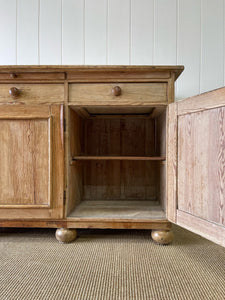 A Large English Pale Pine Colored Country 3 Drawer Buffet or Sideboard c1860