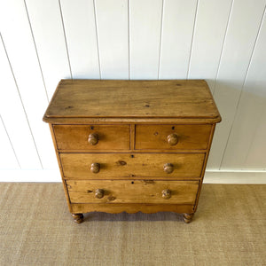 An Antique English Pine Chest of Drawers Dresser Tulip Feet c1890