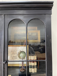 A Large and Stunning English Ebonized Pine Secretary Bookcase c1890