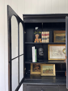 A Large and Stunning English Ebonized Pine Secretary Bookcase c1890