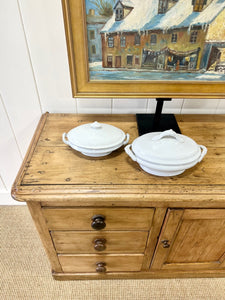 A Large and Low English Country 7 Drawer Pine Buffet or Sideboard c1860