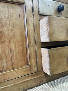 A Large and Low English Country 7 Drawer Pine Buffet or Sideboard c1860