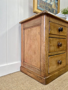 A Large and Low English Country 7 Drawer Pine Buffet or Sideboard c1860