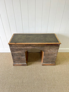 Antique English Pine Pedestal Desk with Green Leather Top c1890