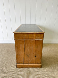 Antique English Pine Pedestal Desk with Green Leather Top c1890