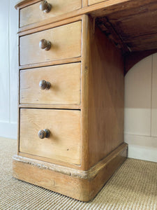 Antique English Pine Pedestal Desk with Green Leather Top c1890