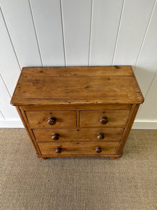 A Diminutive English Pine Chest of Drawers Dresser with Wooden Knobs c1890