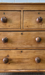 A Diminutive English Pine Chest of Drawers Dresser with Wooden Knobs c1890