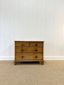 A Charming English Pine Chest of Drawers Dresser with Wooden Knobs c1890