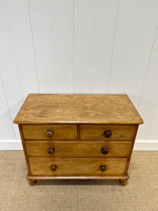 A Charming English Pine Chest of Drawers Dresser with Wooden Knobs c1890