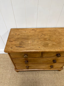 A Charming English Pine Chest of Drawers Dresser with Wooden Knobs c1890