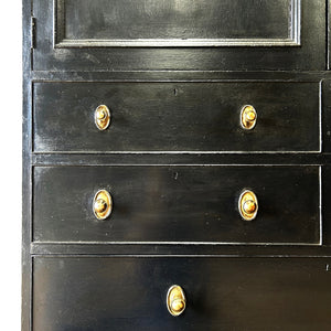 A Large 19th Century English Ebonized Linen Press Cupboard