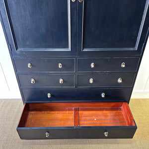 A Large 19th Century English Ebonized Linen Press Cupboard