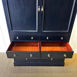 A Large 19th Century English Ebonized Linen Press Cupboard