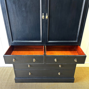 A Large 19th Century English Ebonized Linen Press Cupboard