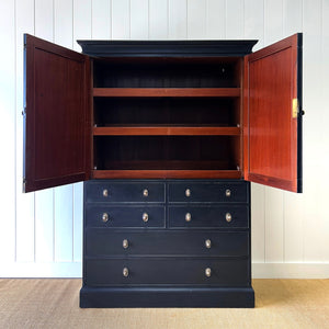 A Large 19th Century English Ebonized Linen Press Cupboard