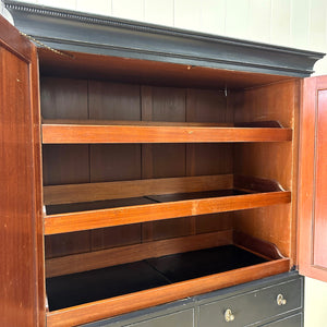 A Large 19th Century English Ebonized Linen Press Cupboard