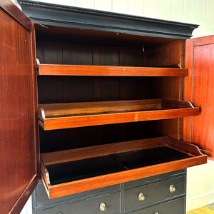 A Large 19th Century English Ebonized Linen Press Cupboard