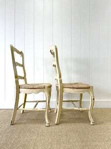 A Set of 5 French Vintage Ladder Back Chairs with Rush Seats