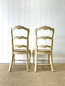 A Set of 5 French Vintage Ladder Back Chairs with Rush Seats