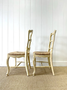 A Set of 5 French Vintage Ladder Back Chairs with Rush Seats