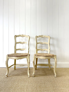 A Set of 5 French Vintage Ladder Back Chairs with Rush Seats