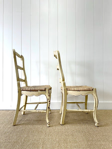 A Set of 5 French Vintage Ladder Back Chairs with Rush Seats