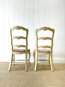 A Set of 5 French Vintage Ladder Back Chairs with Rush Seats