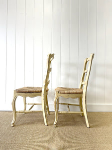 A Set of 5 French Vintage Ladder Back Chairs with Rush Seats