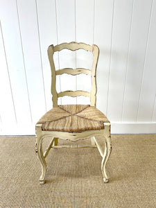 A Set of 5 French Vintage Ladder Back Chairs with Rush Seats