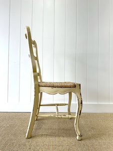 A Set of 5 French Vintage Ladder Back Chairs with Rush Seats