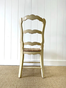 A Set of 5 French Vintage Ladder Back Chairs with Rush Seats