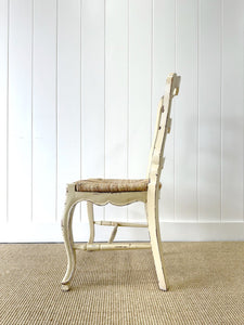 A Set of 5 French Vintage Ladder Back Chairs with Rush Seats