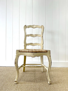 A Set of 5 French Vintage Ladder Back Chairs with Rush Seats