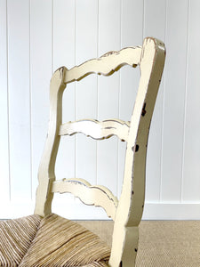 A Set of 5 French Vintage Ladder Back Chairs with Rush Seats