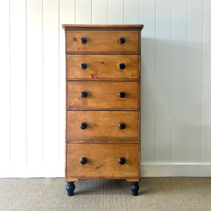 A Tall 19th Century English Pine Chest of Drawers/Dresser with Tulip Feet