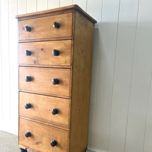 A Tall 19th Century English Pine Chest of Drawers/Dresser with Tulip Feet