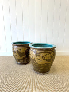 A Pair of Antique Chinese Garden Pots with Dragon Motif