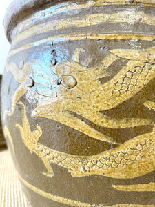 A Pair of Antique Chinese Garden Pots with Dragon Motif