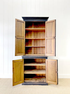 A Handsome English 19th Century Ebonized Pine Housekeeper's Cupboard