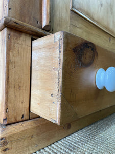 A Handsome English 19th Pine Cupboard with Porcelain Knobs