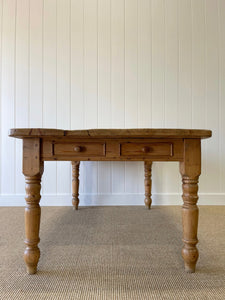 Vintage English Country Pine Waxed 6ft Dining Harvest Table