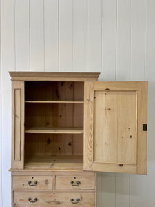 A Diminutive English Pine Country Linen Press or Housekeepers Cupboard Cabinet c1890