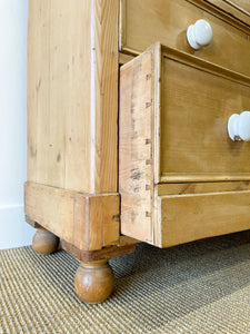 A Large English Pine Chest of Drawers Dresser on Ball Feet c1890