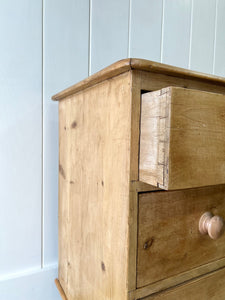 A Charming English Pine Chest of Drawers Dresser with Wooden Knobs c1890