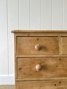 A Charming English Pine Chest of Drawers Dresser with Wooden Knobs c1890