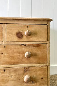 A Charming English Pine Chest of Drawers Dresser with Wooden Knobs c1890