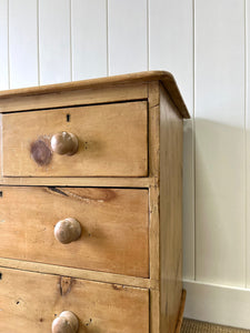 A Charming English Pine Chest of Drawers Dresser with Wooden Knobs c1890